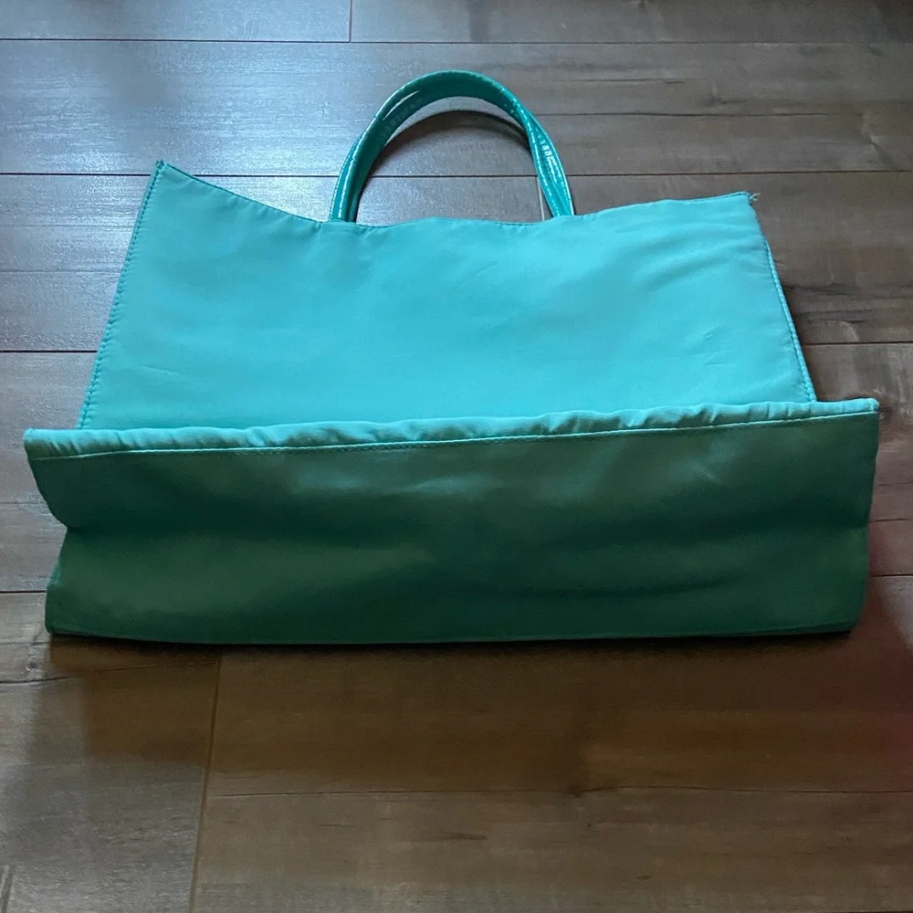 Lancome Tote Bag in Turquoise with Black and White Polka Dot Lining